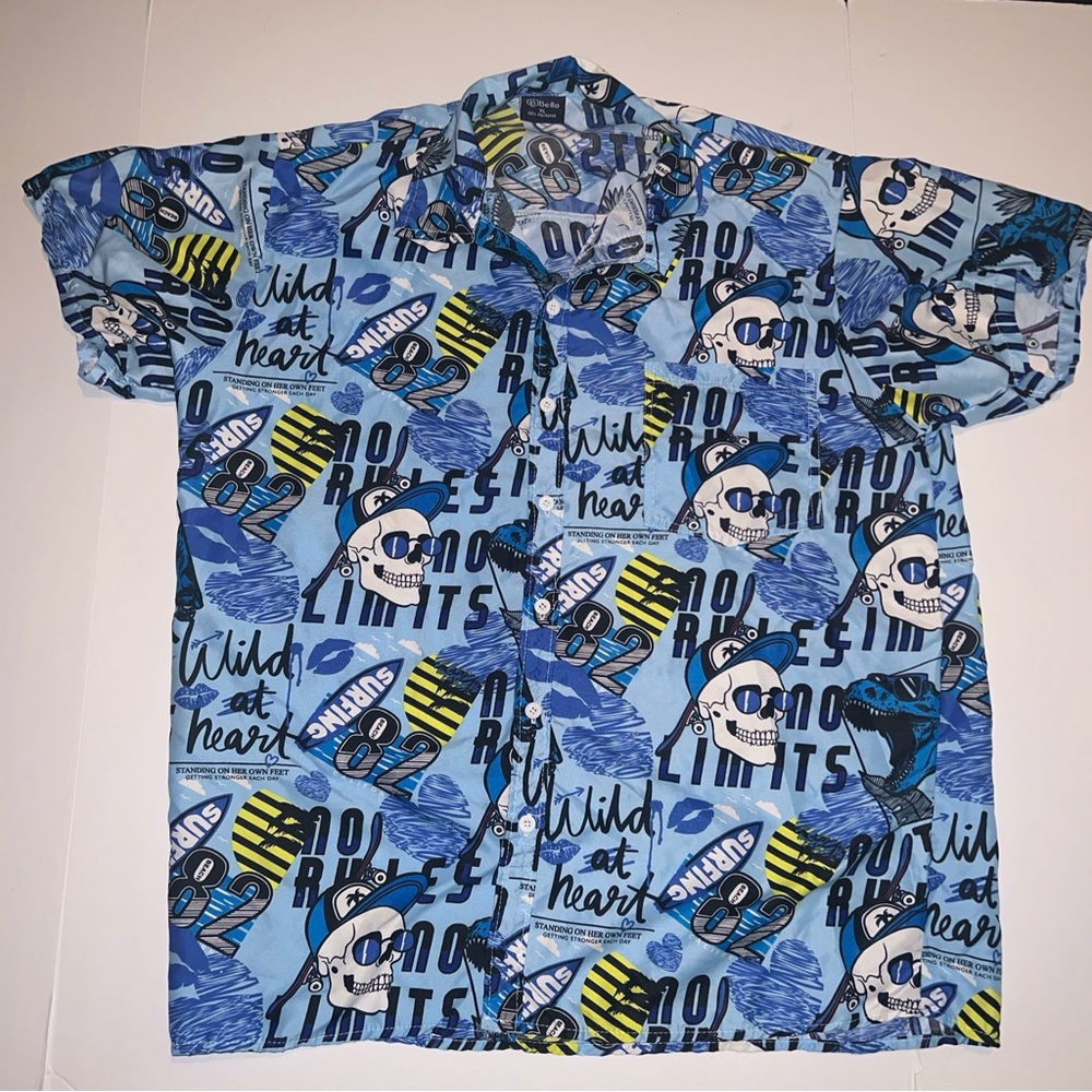 XL Men's BELLO Vintage Blue Skull Hawaiian Shirt